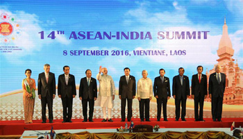 ASEAN leaders pose for group photo with Indian PM in Vientiane, Laos