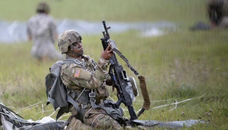 U.S. paratroopers take part in "Bayonet Strike" drills in Estonia