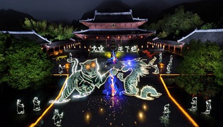 Light painting artists show works at Mount Longhu in east China