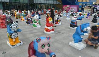 Panda-shaped statues displayed at shopping mall in SE China