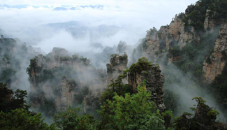 In pics: scenery of Zhangjiajie national forest park in fog