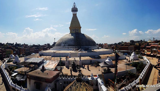 Boudhanath Stupa on last stage of reconstruction after earthquake