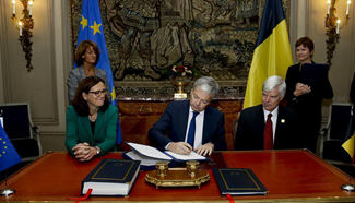 Signing ceremony of agreement between Belgium and EU on CETA held in Brussels