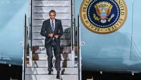 US President arrives in Berlin for meetings with Merkel