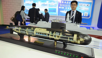 People visit Chinese pavilion at defense expo IDEAS-2016 in Pakistan