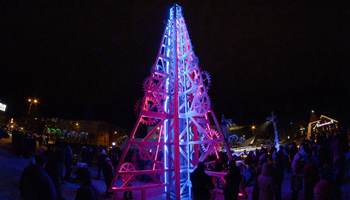 Nontraditional Christmas tree illuminated in N Estonia