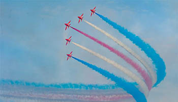 British Royal Air Force's Red Arrows performs in Kuwait City