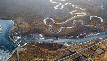 Aerial photos show wetlands in northwest China's Gansu