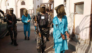 Suspected Taliban militants under arrest in Afghanistan