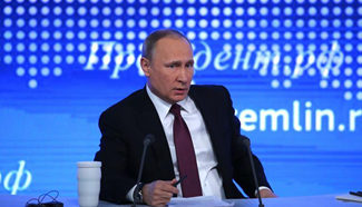 Putin speaks during annual news conference in Moscow