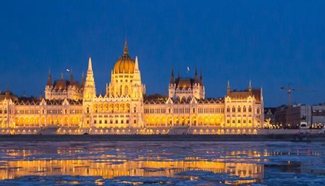 Floating ice seen on Danube River in Hungary