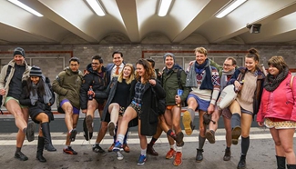 People participate in No Pants Subway Ride Berlin