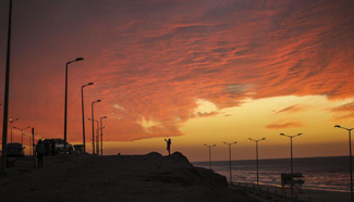 Sunset seen on beach in Gaza City