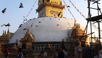 Quake-damaged Swayambhunath undergoes reconstruction in Nepal