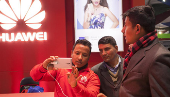 Visitors experience Huawei mobiles at CAN Infotech-2017 in Nepal