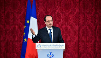 French President Hollande delivers speech at Lunar New Year reception