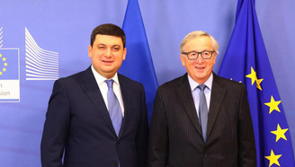 Ukraine's PM welcomed by European Commission president in Belgium