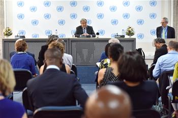 UN Secretary-General Antonio Guterres speaks during press conference