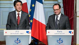 French president meets with visiting Japanese PM in Paris