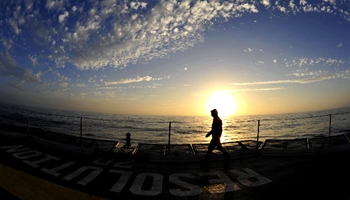 Enjoying sunset scenery of South China Sea on U.S. drilling ship
