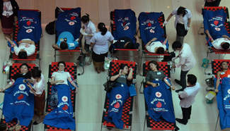 People donate blood in Vientiane, Laos