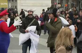 Pillow fight breaks out on April Fool's Day