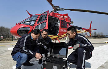Aerial inspection of power transmission lines taken around Beijing