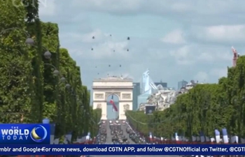 French President Emmanuel Macron delivers a speech on Bastille Day celebrations