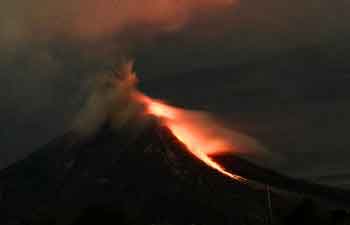 Mount Sinabung spews lava and ash in Indonesia