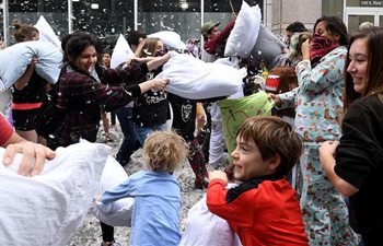 People join Pillow Fight 2018 "Feathers of Fury" in California, U.S.