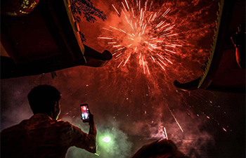 Fireworks displayed to celebrate Chinese Lunar New Year in Medan, Indonesia