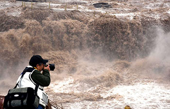 Spring flood seen at Hukou Waterfall on Yellow River