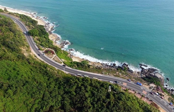 Aerial view of seaside sightseeing highway in Wanning, S China