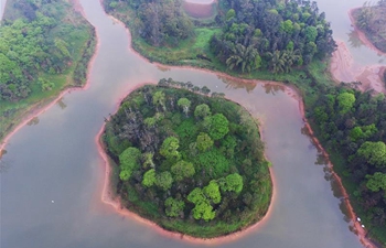 Aerial view of Longshui Lake in SW China's Chongqing