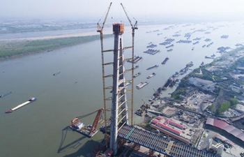 Main structure of world's tallest A-shaped bridge tower finished