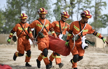 Earthquake drill held in Yinchuan, NW China