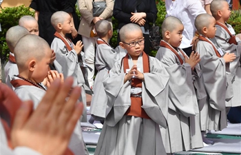 Boy monks have their hair cut during ceremony for upcoming Buddha's Birthday in Pusan