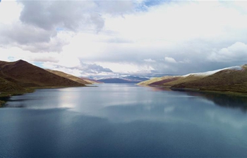 Aerial view of Yamdrok Lake in China's Tibet