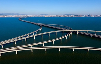 Aerial view of Qingdao Jiaozhou Bay Bridge in east China