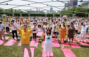 People celebrate 2018 International Day of Yoga in Chicago, U.S.