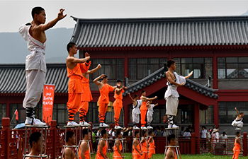 Martial arts performance held at Shaolin Temple, China's Henan