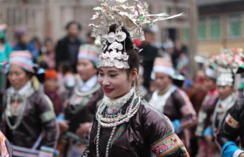 Miao people celebrate Guzang Festival in SW China's Guizhou