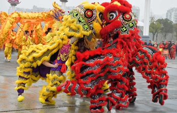 Performers present Lion and dragon dance to celebrate Chinese new year in E China's Jiangxi