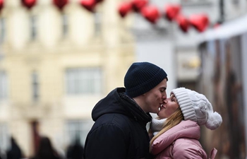 Couples mark Valentine's Day in Moscow, Russia