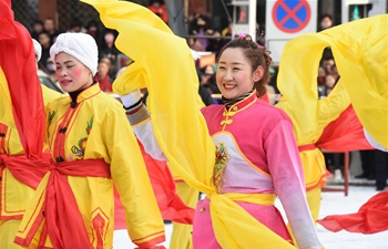 Performers from 11 shehuo teams celebrate upcoming Lantern Festival in China's Gansu