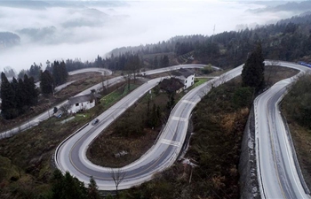 Aerial view of "Shidaguai" highway in Enshi, C China's Hubei