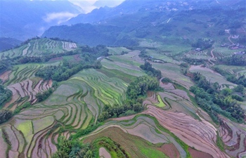 Scenery of terraced lands in Gaokan Township, China's Sichuan