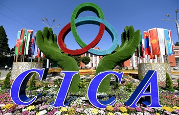 Parterre decorated to greet 5th summit of CICA in Tajikistan