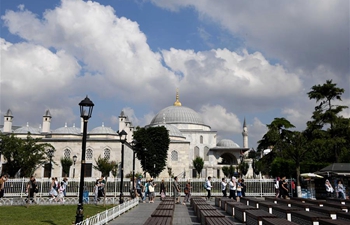 Tourists go sightseeing in Istanbul