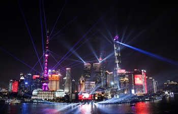 Night view of Shanghai on eve of China's National Day